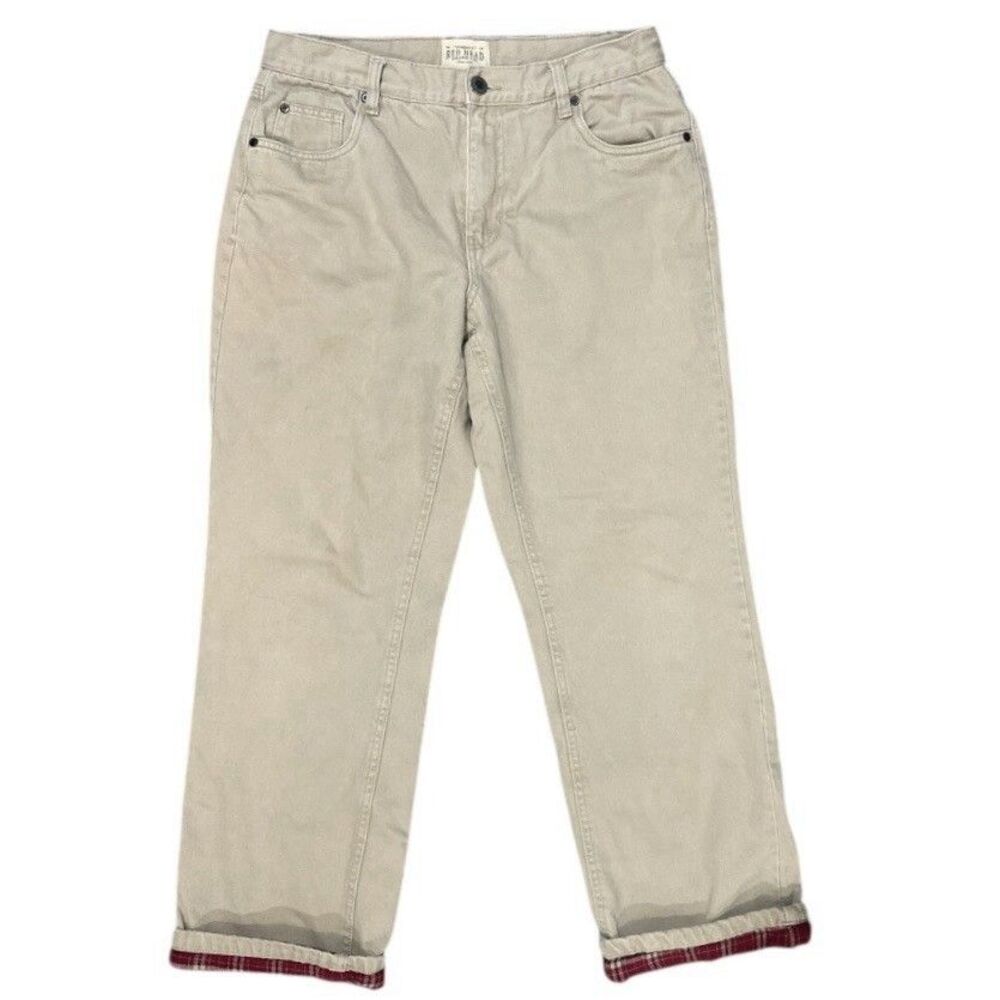 Red Head Flannel Lined Jeans Mens 33x31 Khaki Plaid Relaxed Fit Workwear Outdoor